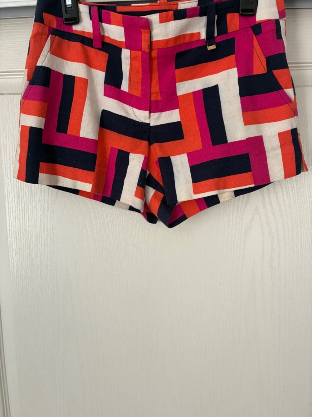 Trina Turk Geometric High-Waist Shorts in Pink, Orange & Navy - Picture 3 of 6